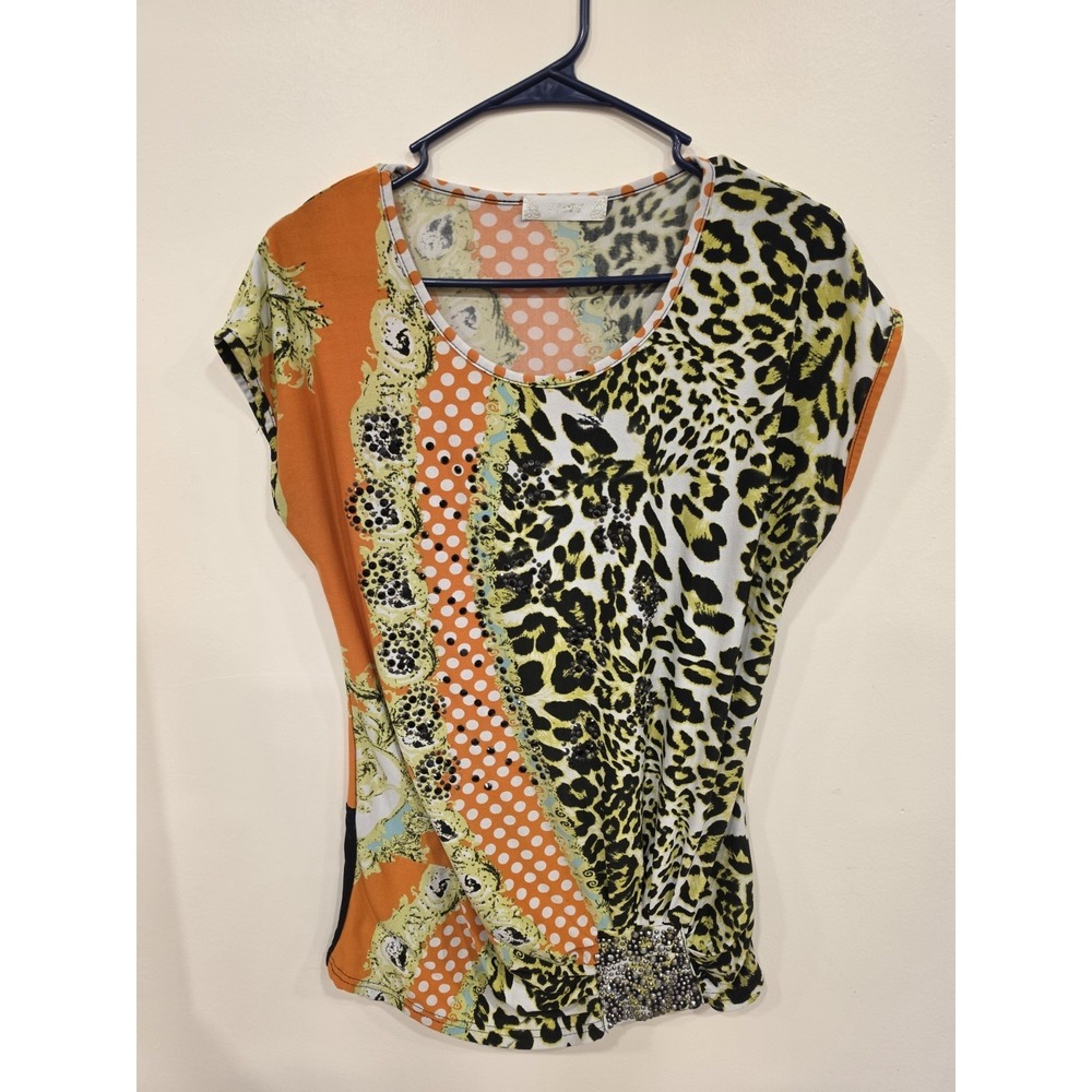 Y2K Women's Animal Print Studded Knot Front Top Jersey Shore Style Glam Size XL